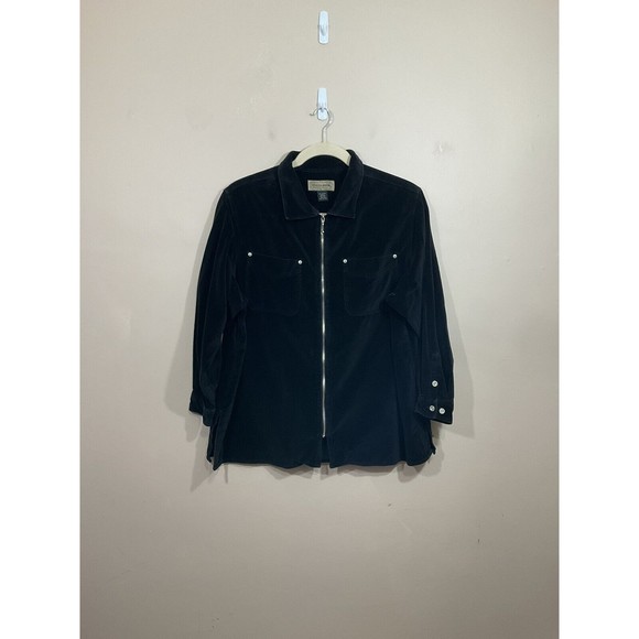 Venezia Jackets & Blazers - VTG Womens Velour Jacket 18/20 Black 90s Y2K Full Zip Pockets Goth Grunge Retro